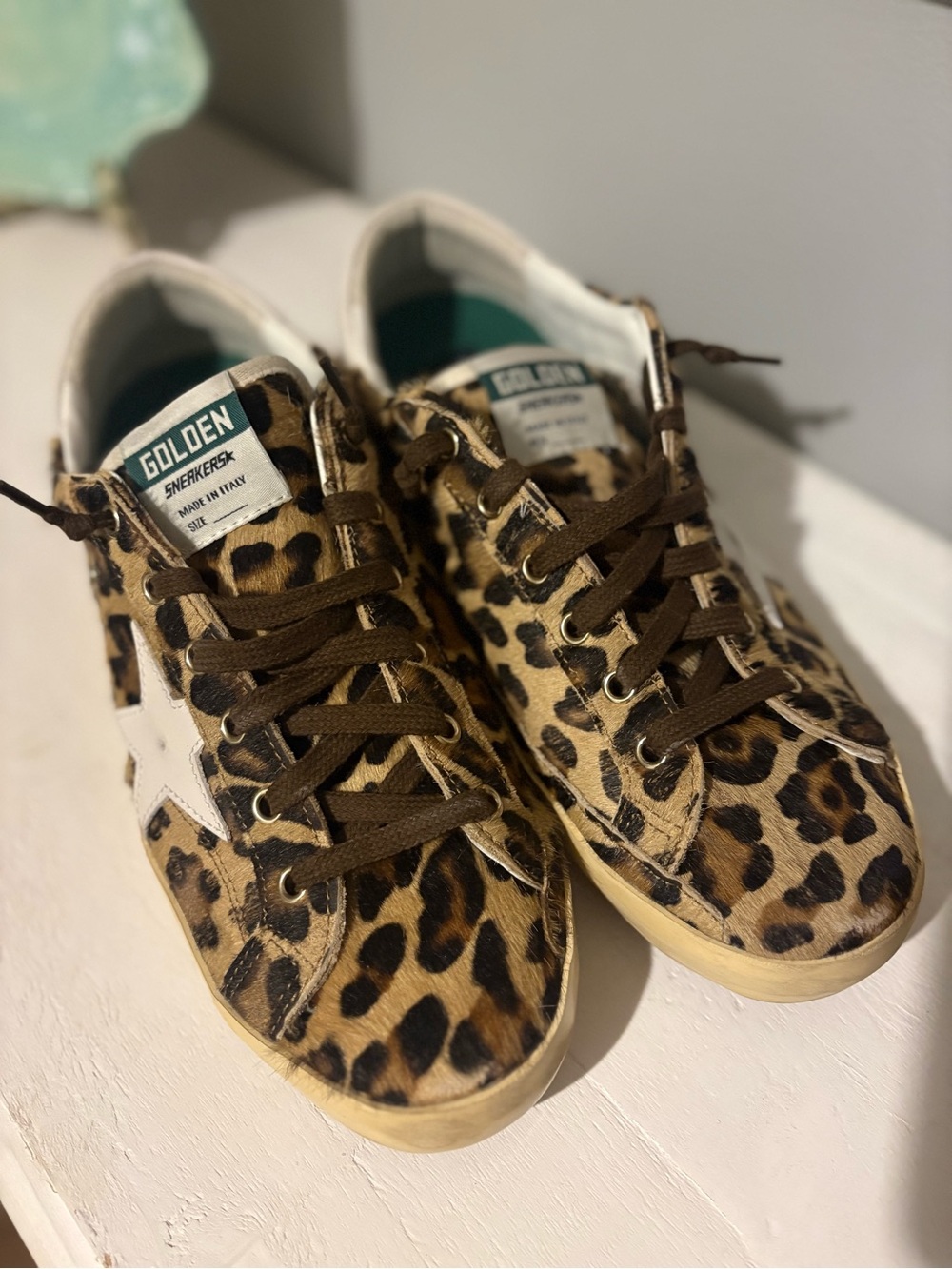 Golden Goose Leopard Print Superstar Sneakers with White Star - Picture 2 of 4